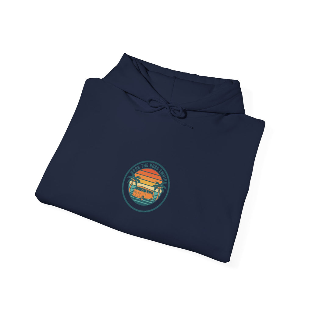 Vintage 70s Sunset Palm Hoodie | Retro Surf Graphic, Golden Hour Postcard