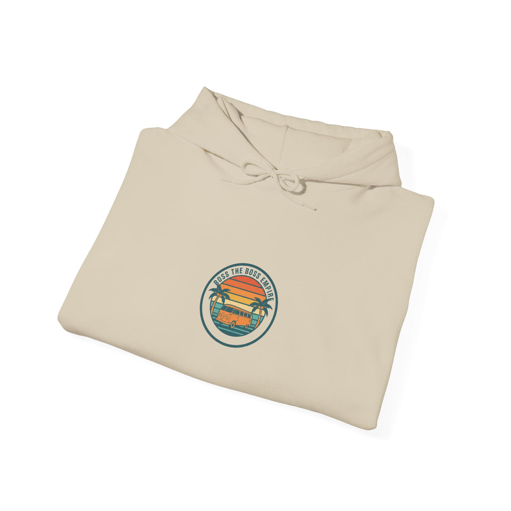 Vintage 70s Sunset Palm Hoodie | Retro Surf Graphic, Golden Hour Postcard