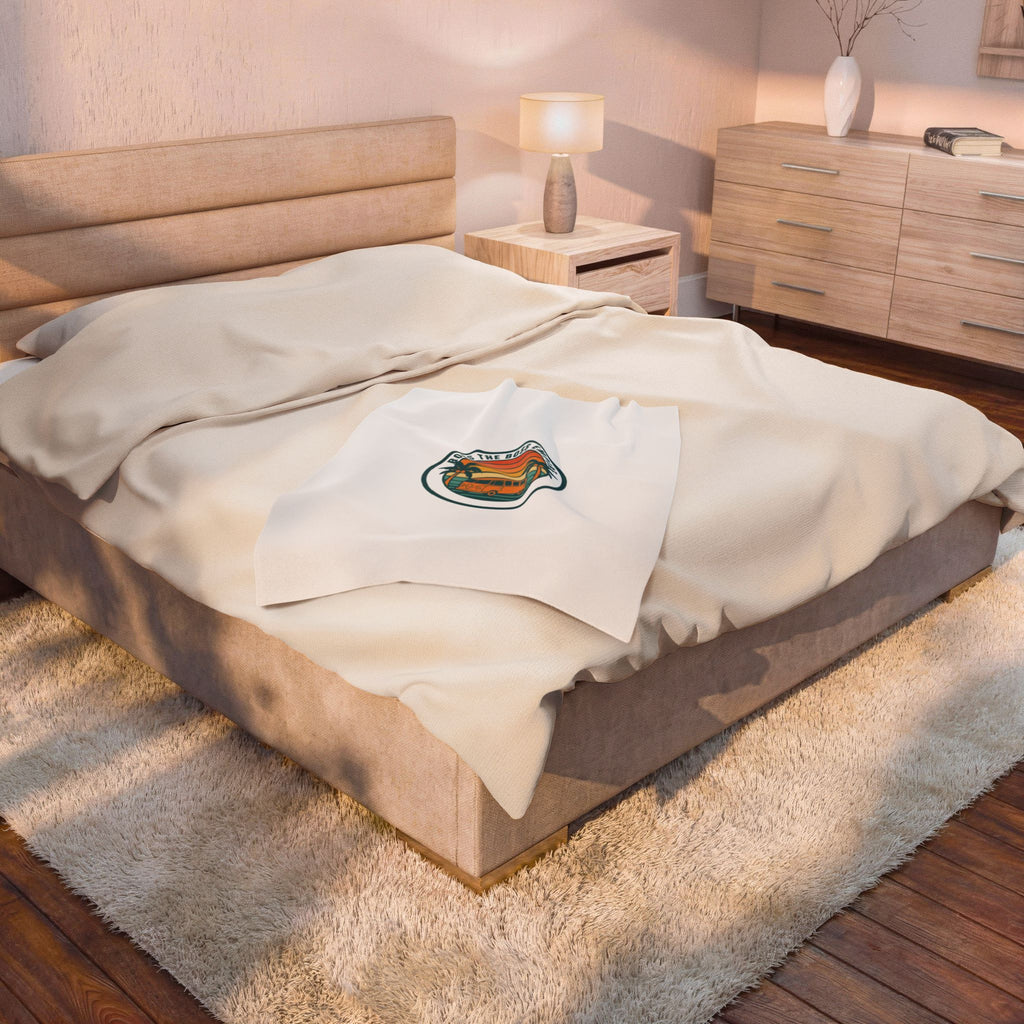 Retro Sunset Surf Van Blanket | 70s Golden Hour, Vintage Palm Travel