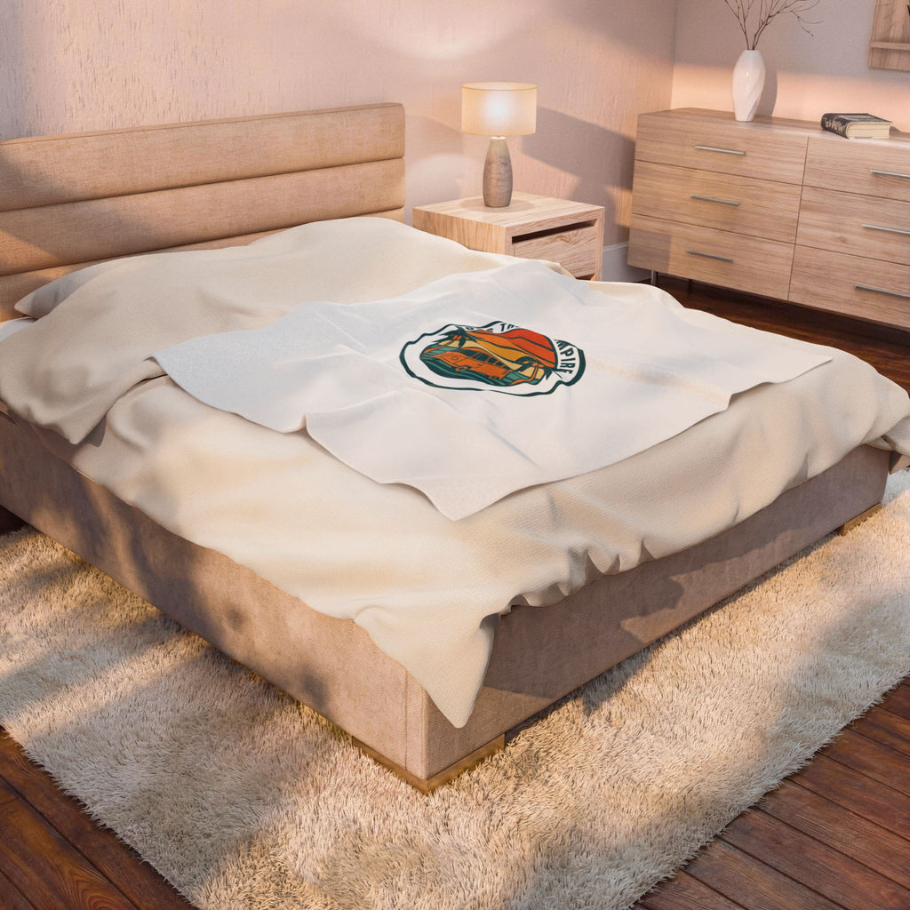Retro Sunset Surf Van Blanket | 70s Golden Hour, Vintage Palm Travel