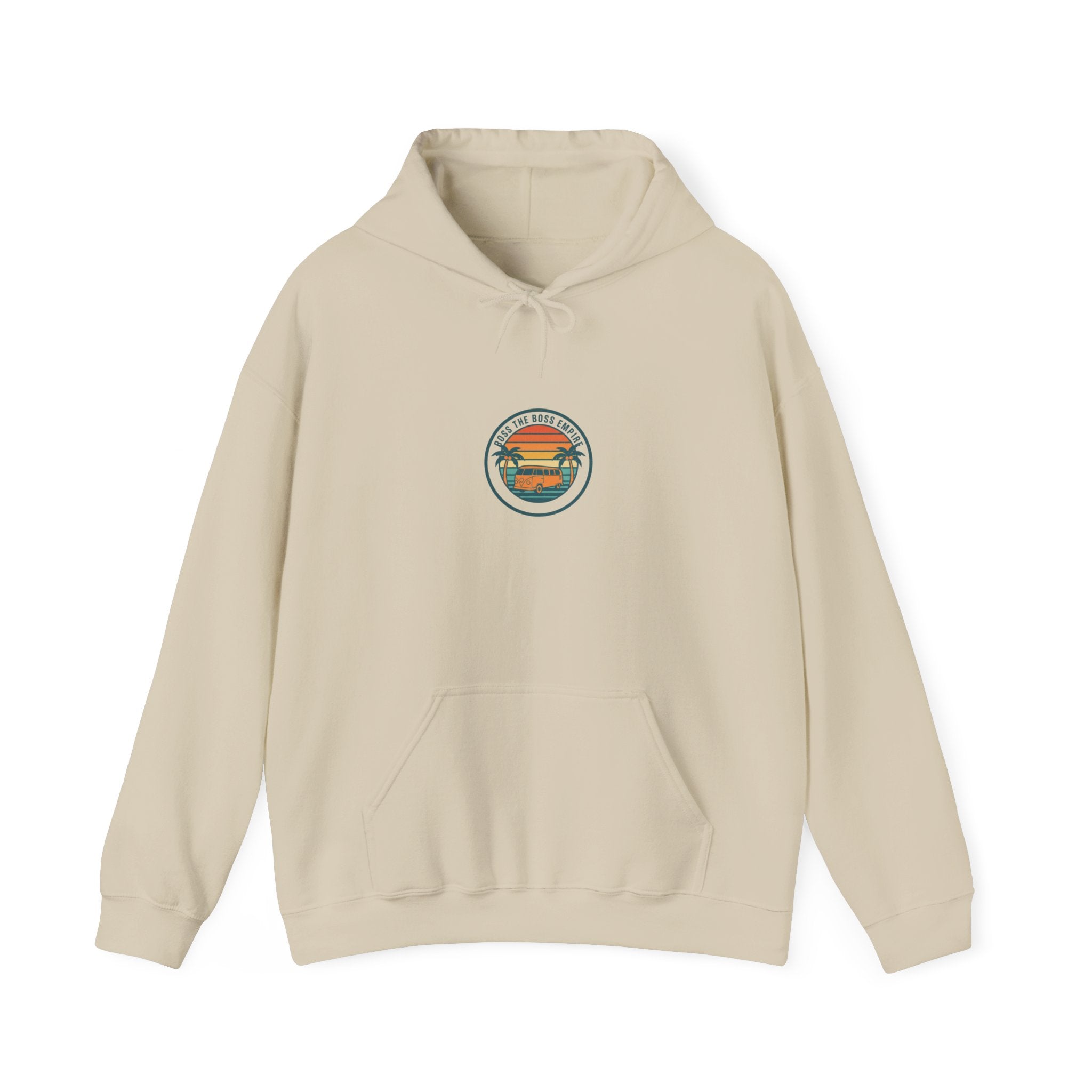 Vintage 70s Sunset Palm Hoodie | Retro Surf Graphic, Golden Hour Postcard