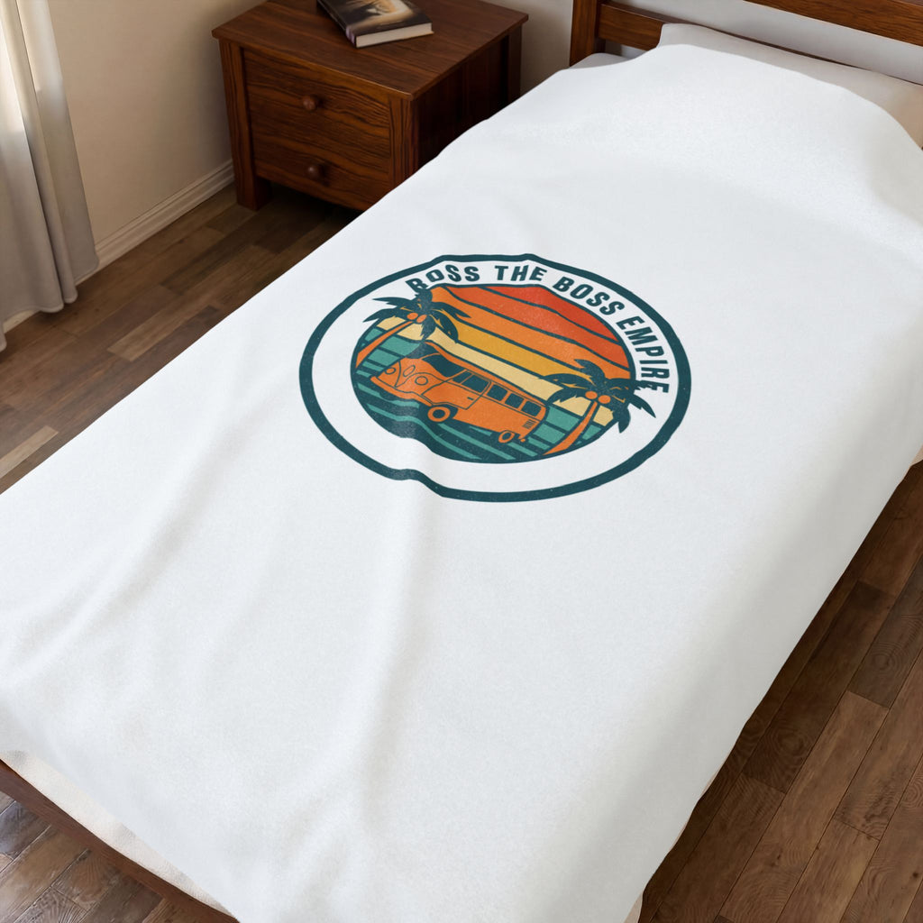 Retro Sunset Surf Van Blanket | 70s Golden Hour, Vintage Palm Travel