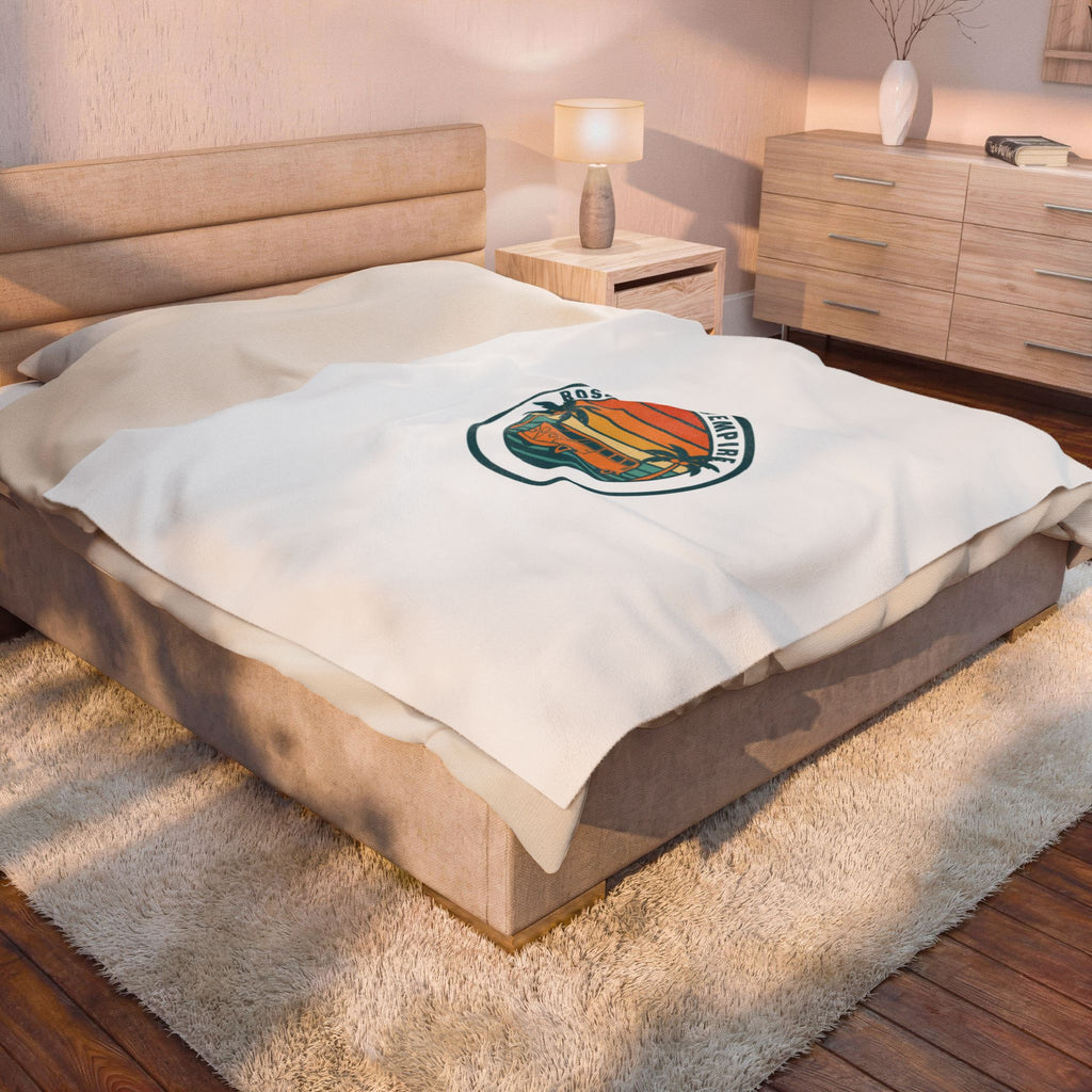 Retro Sunset Surf Van Blanket | 70s Golden Hour, Vintage Palm Travel