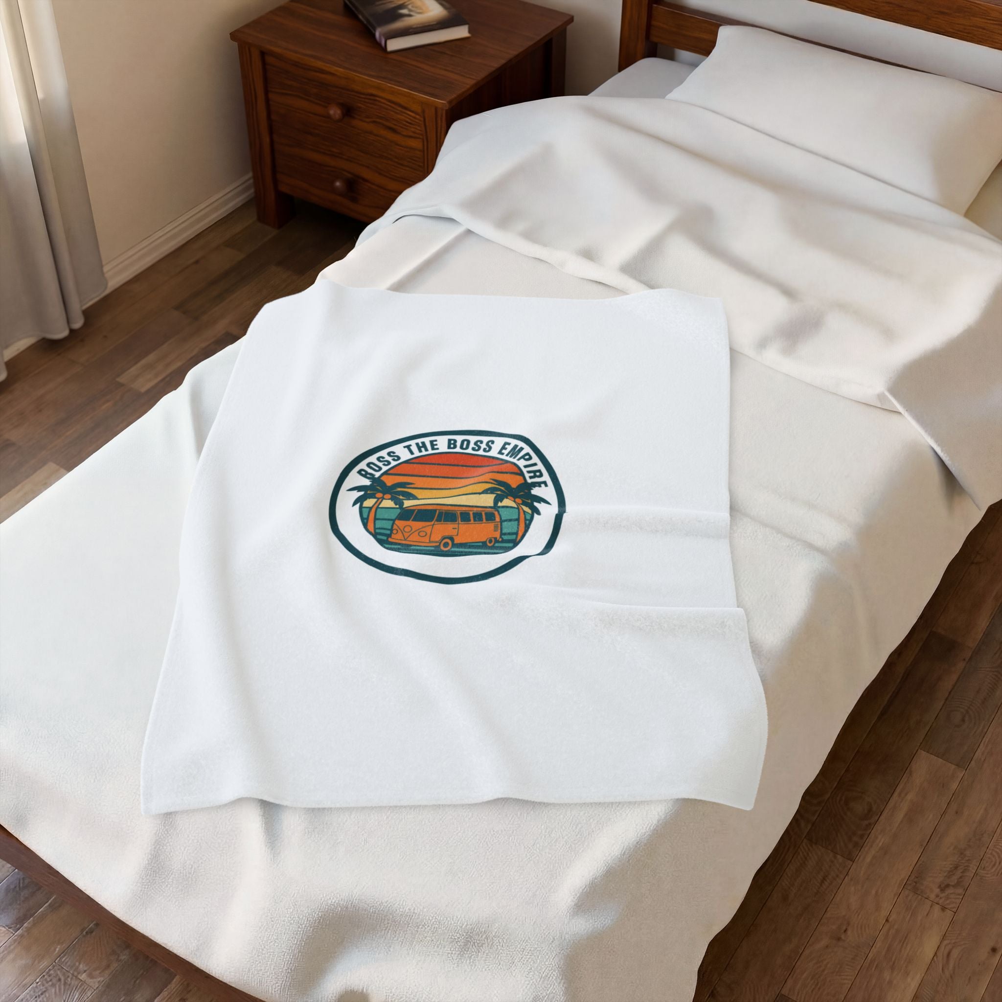 Retro Sunset Surf Van Blanket | 70s Golden Hour, Vintage Palm Travel