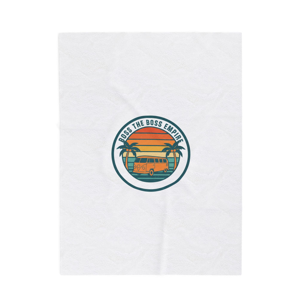 Retro Sunset Surf Van Blanket | 70s Golden Hour, Vintage Palm Travel