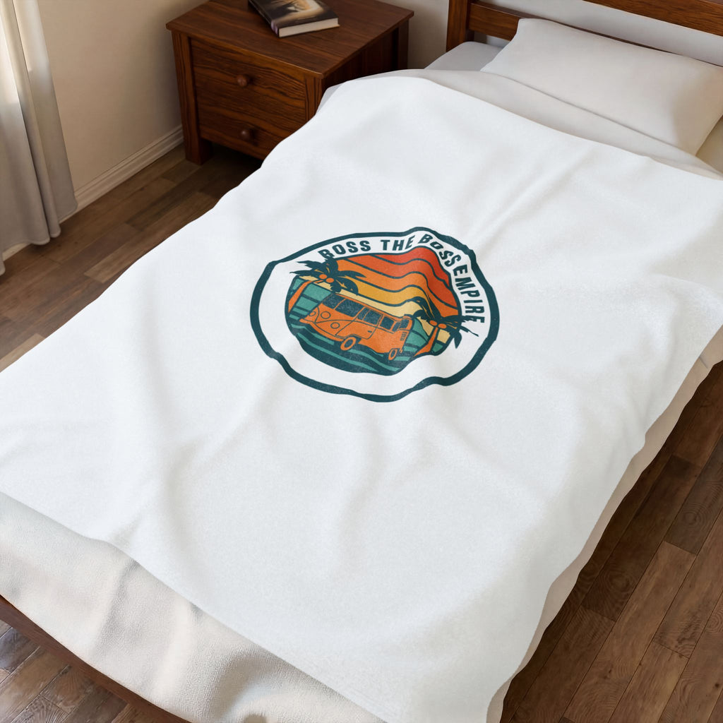 Retro Sunset Surf Van Blanket | 70s Golden Hour, Vintage Palm Travel